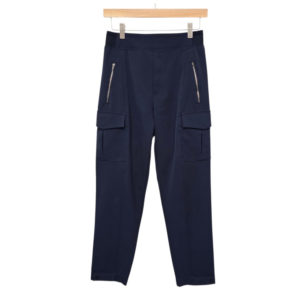 Athleta Navy Blue Cargo Pants Zip Pockets Elastic Waist Women's Size 2